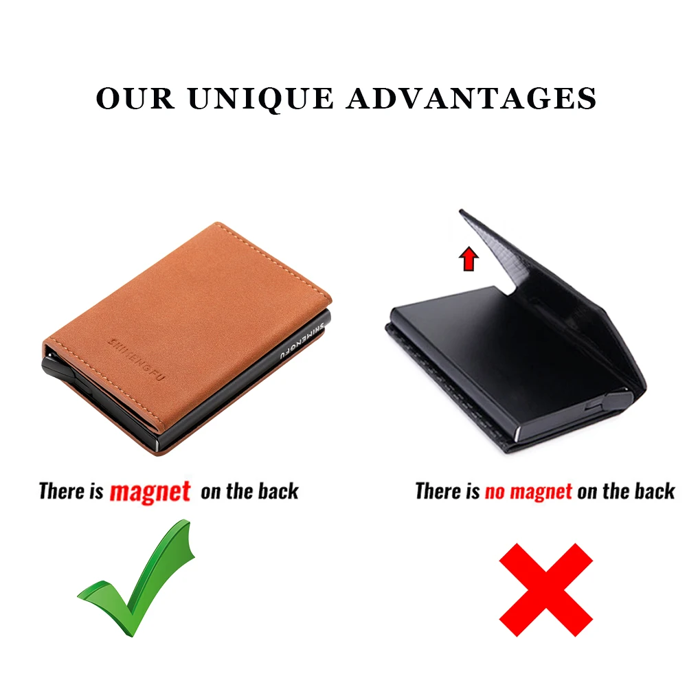 Automatic Card Holder Magnetic PU Leather Mini Men Wallet Business Card Case RFID Metal Card Cover Smart  ID Cardholder Women