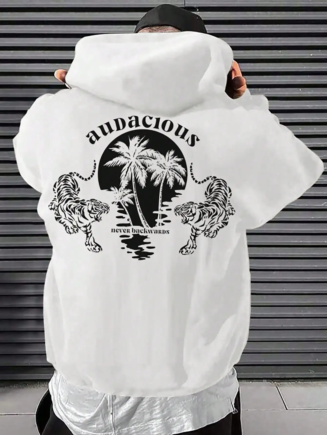 

Audacious Tigers Coconut Tree Cartoons Pattern Hoody Men Creative Fashion Sweatshirt Warm Autumn Hooded Fleece Casual Sportswear