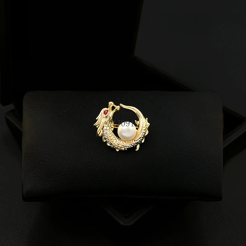 الفاخرة التنين الحيوان بروش المرأة اللؤلؤ الصدار سترة العنق دعوى الذكور طوق دبوس زودياك اكسسوارات شارة مجوهرات 5536