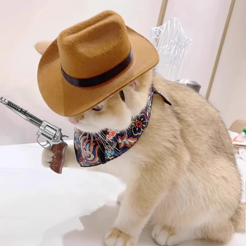 Sombrero de vaquero para gato, accesorios para cabeza de mascota, sombrero de vaquero occidental, fotografía para perro pequeño, casco para perro pequeño, sombrero tejido de paja para mascota