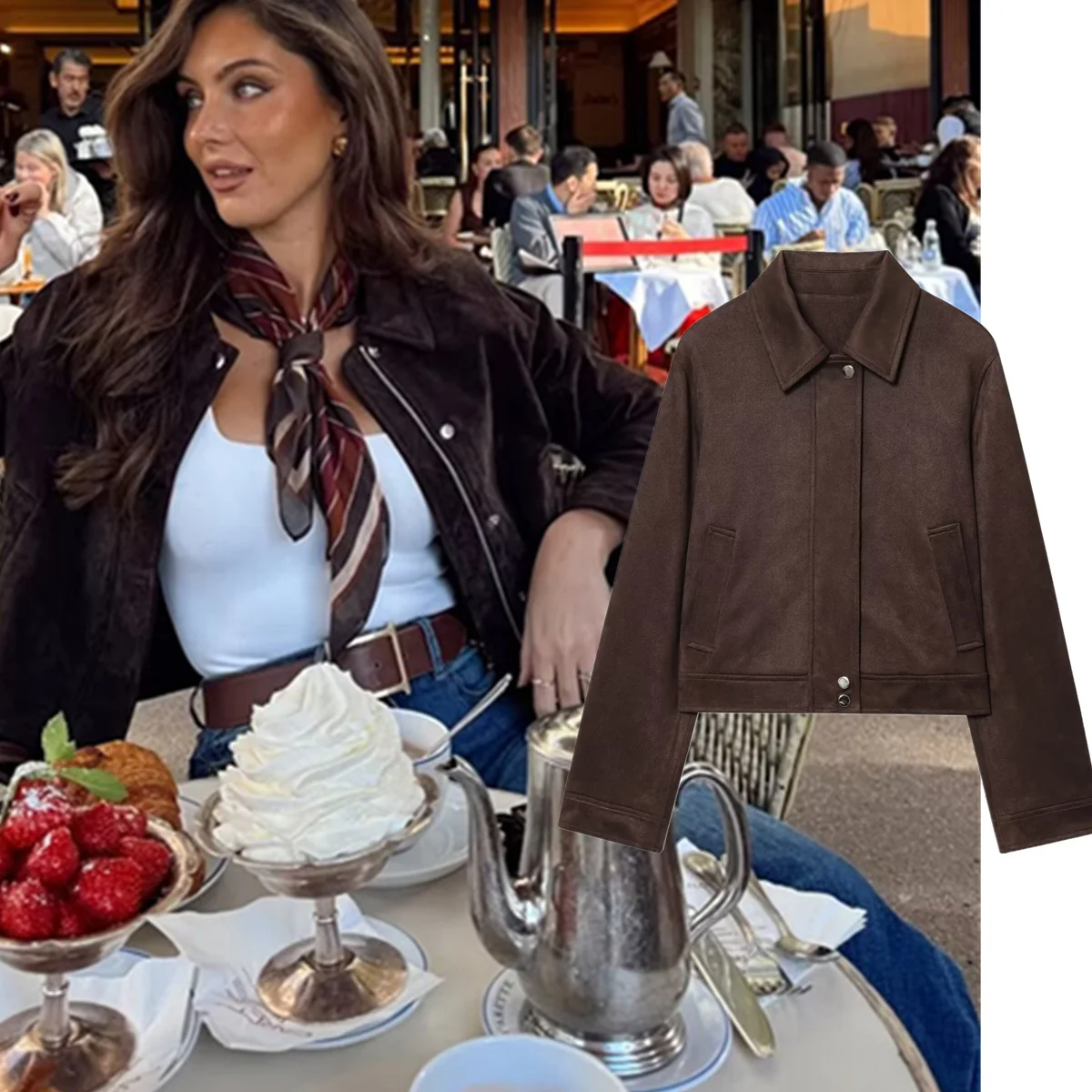 

Женская замшевая куртка Jenny&Dave, женский топ, французская минималистичная коричневая куртка для женщин, осеннее пальто