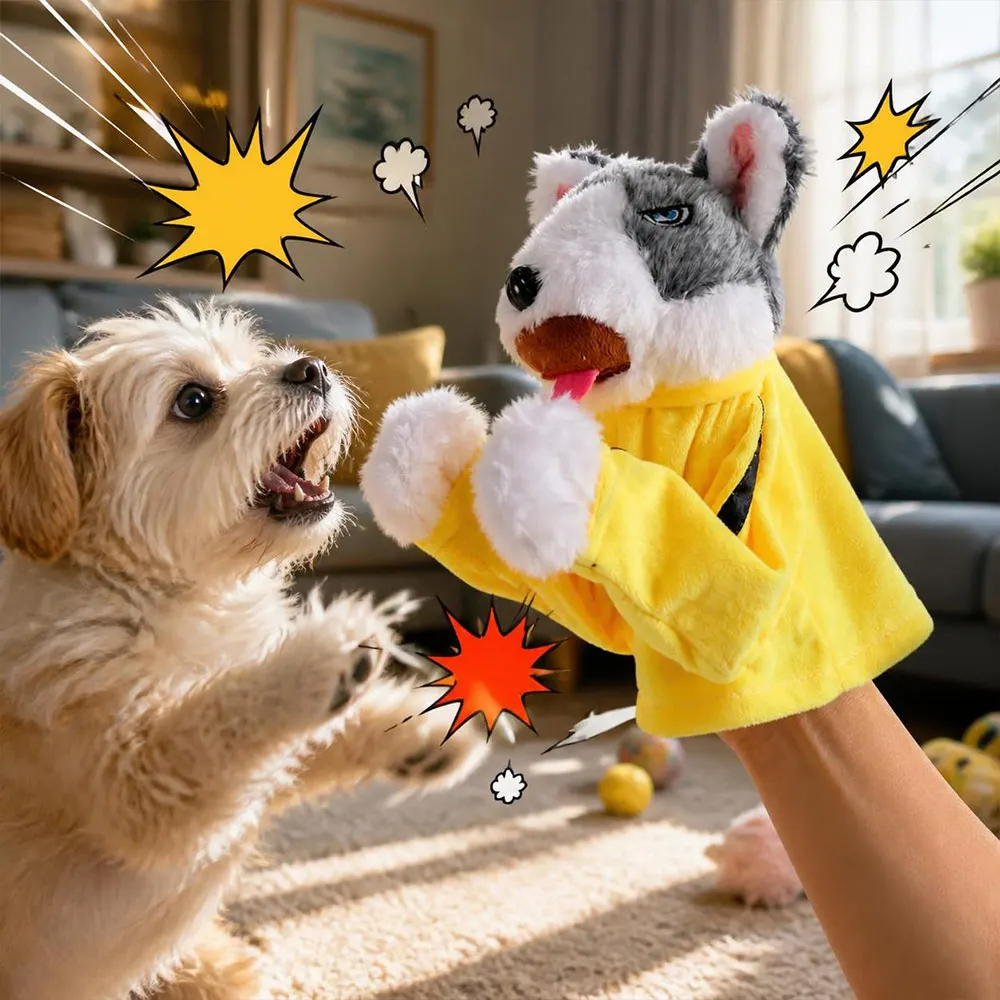 Funny with Sound Boxing Dog Doll Plush Battle Husky Vocal Hand Puppet Kids Gifts Interactive Toy