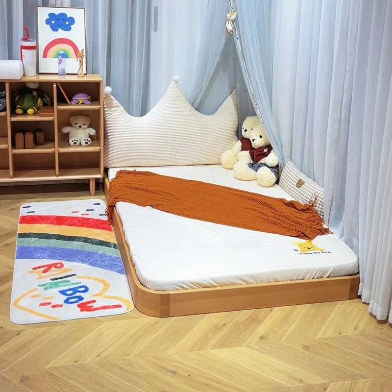Platform Full solid wood floor  Montessori bed Crown  Girl single bed Princess  Baby