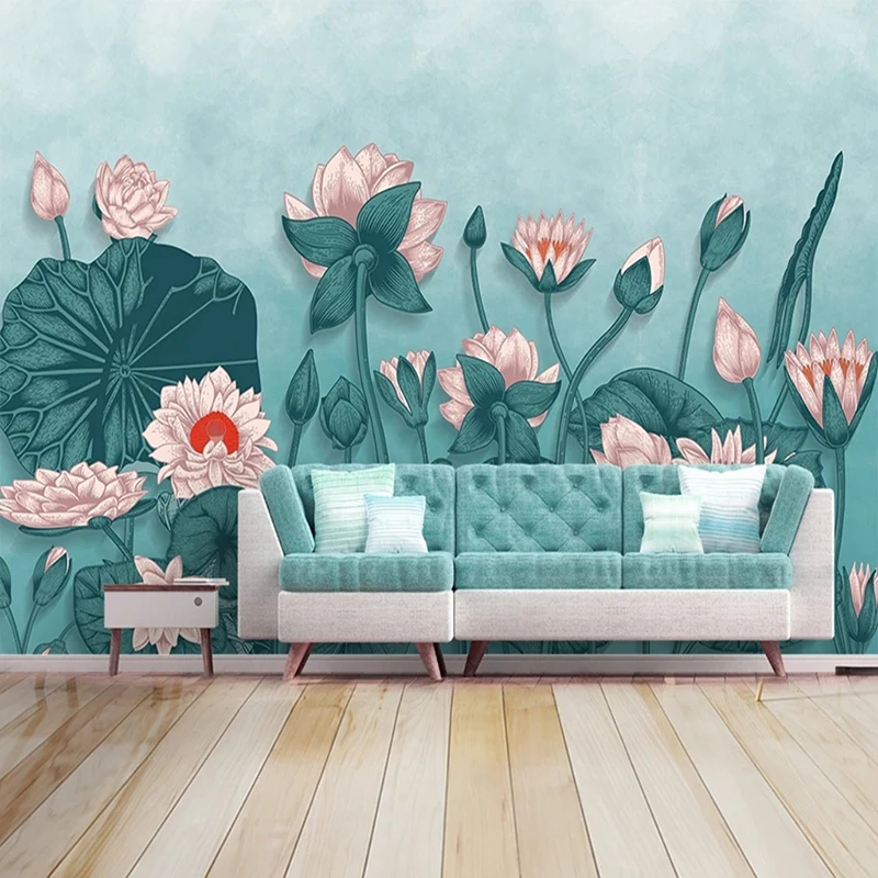 Custom Mural Photo Wallpaper 3D Oil Painting Hand-painted Nordic Modern Minimalist Fresh Lotus TV Decortaion Background Papers