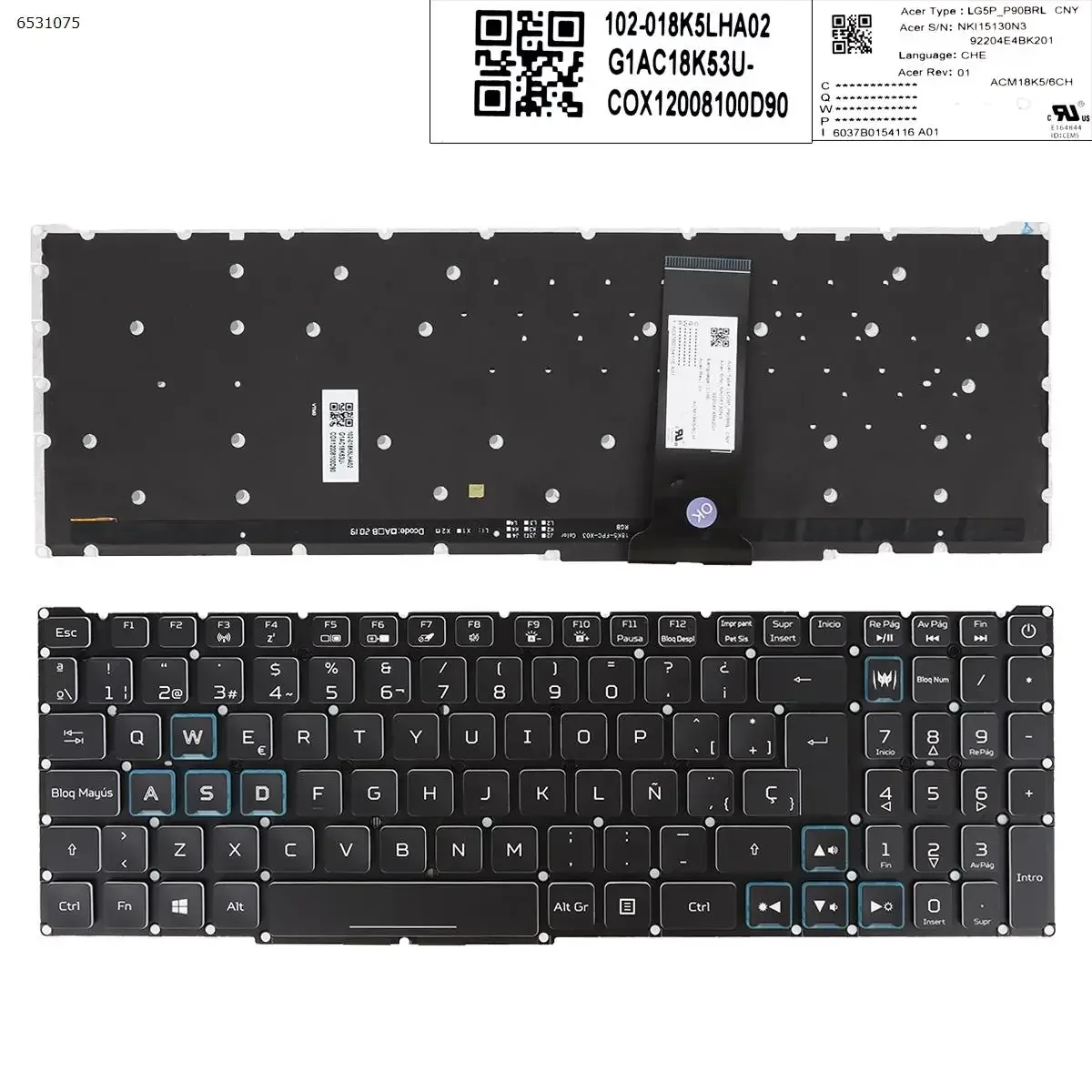 

US/UK/GR/SP/FR Laptop Keyboard for Acer Nitro-4 an515-54 an515-43 an517-51 an715-51 Black with Full Colorful Backlit