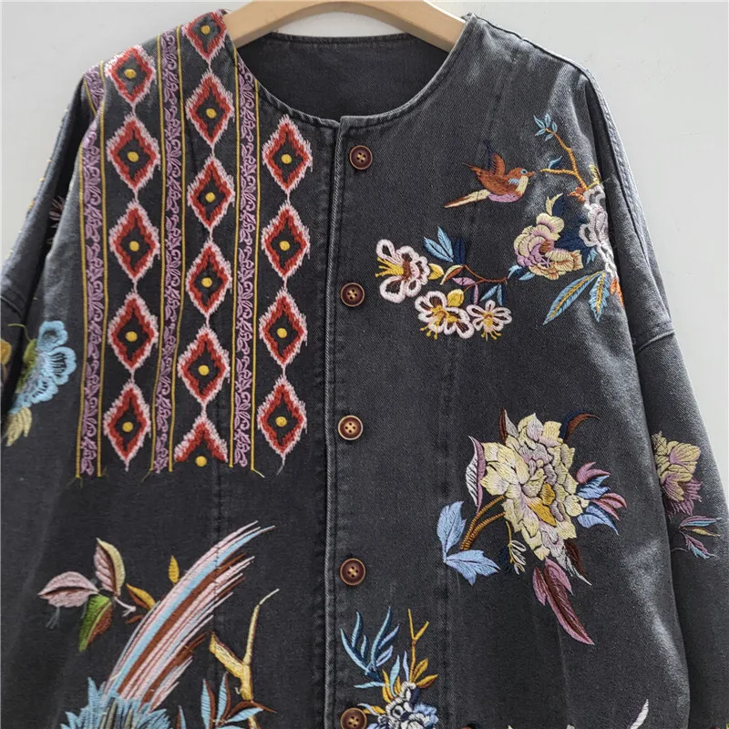 HKSH printemps automne nouvelles femmes veste en jean lourd artisanat broderie simple boutonnage Vintage Style chinois élégant Chic manteau HK16167