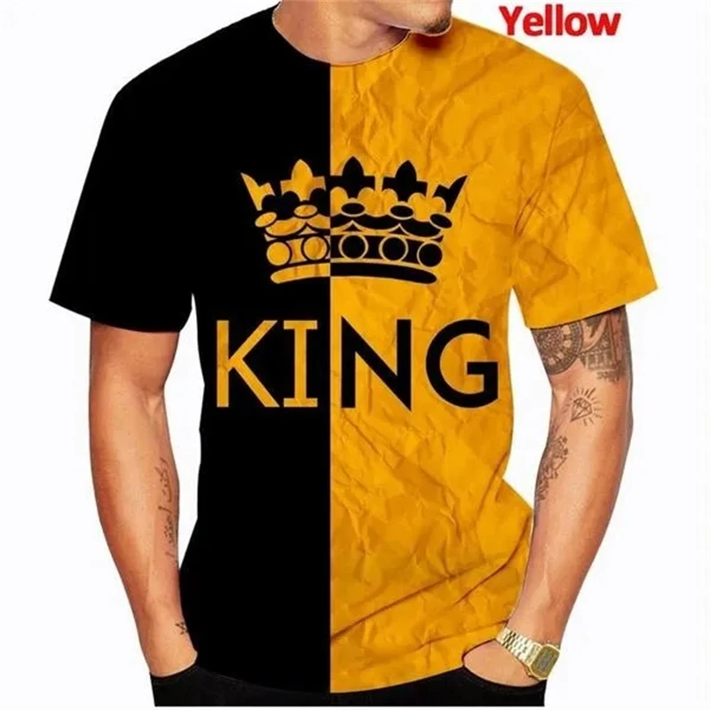 Summer Men's And Women's Crown Cool Funny Tops Unisex Casual Short Sleeve Fashion Couple T-Shirt King & Queen Crown Art 3D Tees