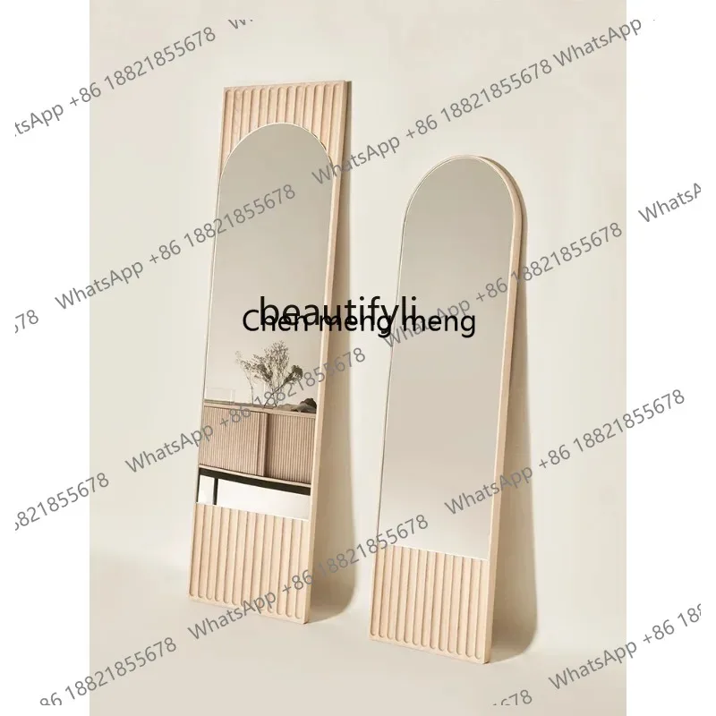 LHY26 ss French Solid Wood Full-Body Retro Irregular Floor Mirror, Household Minimalist Bedroom Arch Dressing Mirror, Home Acces