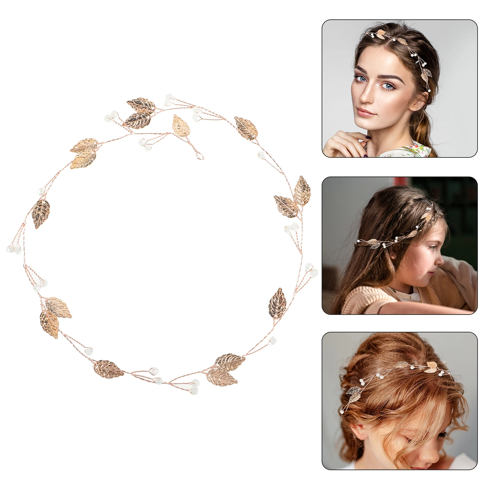 

Rose Gold Hair Band Bridal Headband Leaves Wedding Hairpiece Women Accessories Evening Prom Party Wear Shining Noble Costume