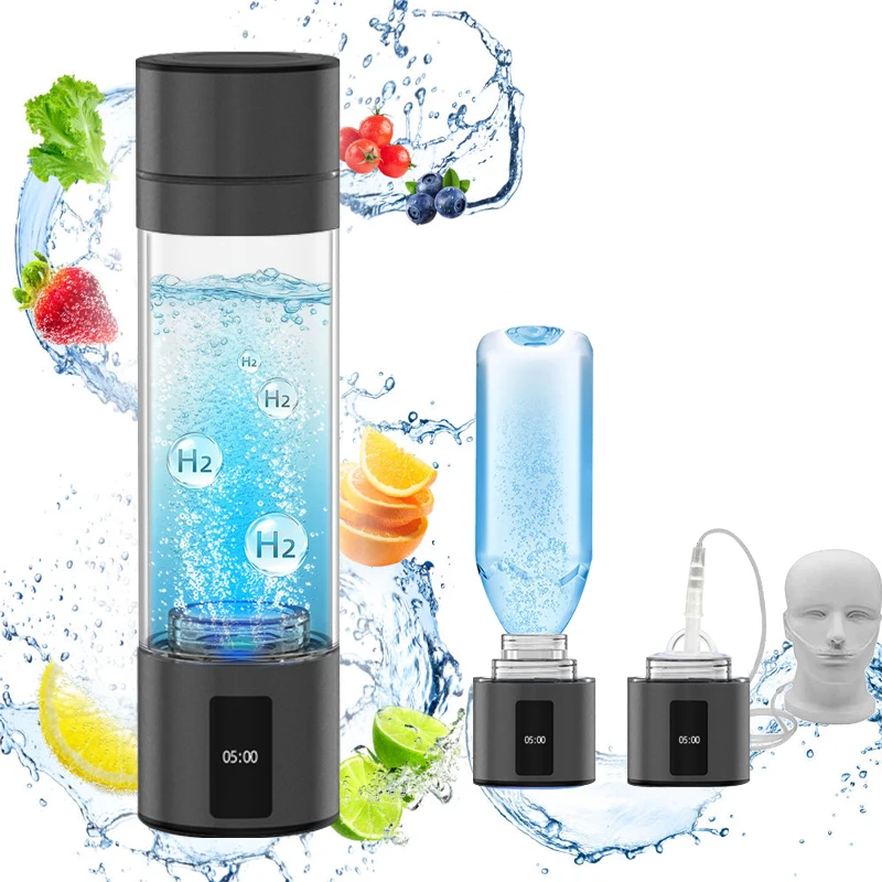 

Direct Sales 230ML Hydrogen Water Generator Food Grade PC Portable SPE PEM 5000ppb 3 In 1 Hydrogen Water Bottle With Inhaler
