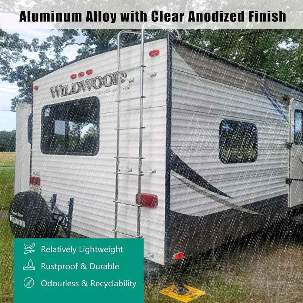 سلم RV من الألومنيوم لمقطورات السفر، 7.6-8.4 قدم، تحميل 250 رطل، لمسة نهائية فضية #4