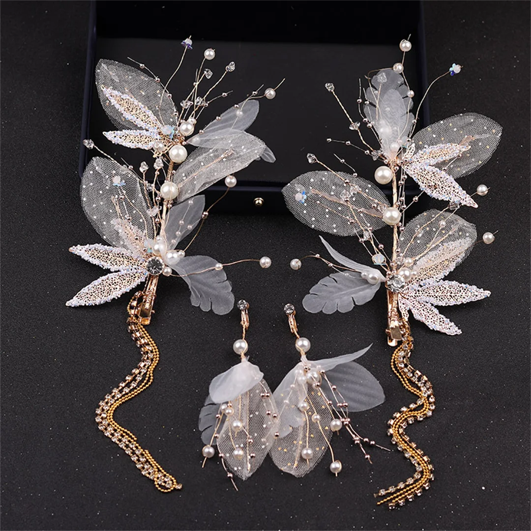 Accessoires de coiffure pour patients, robe de mariée, costume trois pièces beauté féerique, paire de princesse de mariage coréen, perles à pince à cheveux