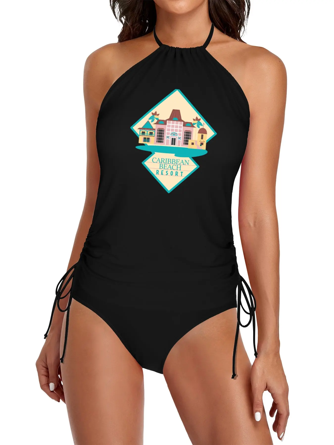 

Caribbean Beach Resort Split Swimsuit Set Women beachwear 2 piece swimsuit Sexy swimsuit black