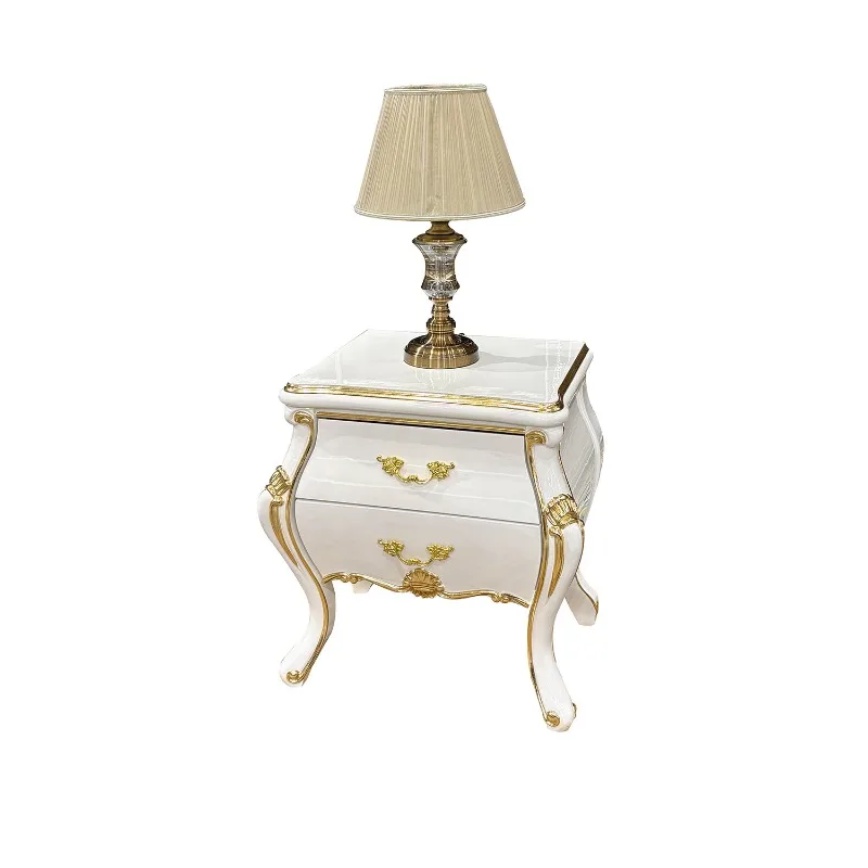 French solid wood bedside table, European luxury bedside table, carved bedroom locker with drawers