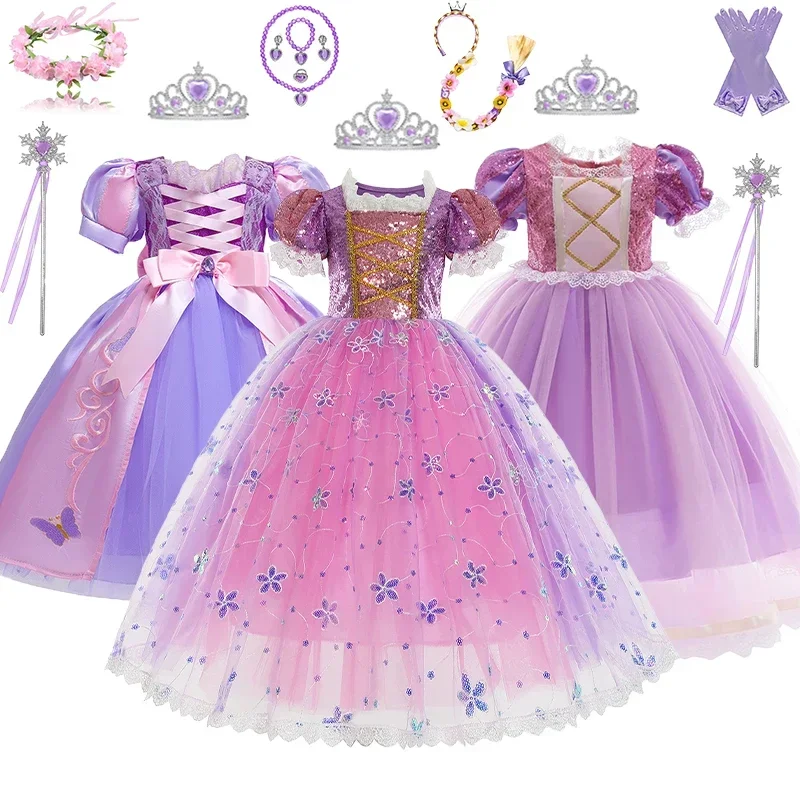 Rapunzel Dress Princess Costume For Baby Girl Cosplay Party Dress Tangled Kids Birthday Gift Halloween Costume Princess