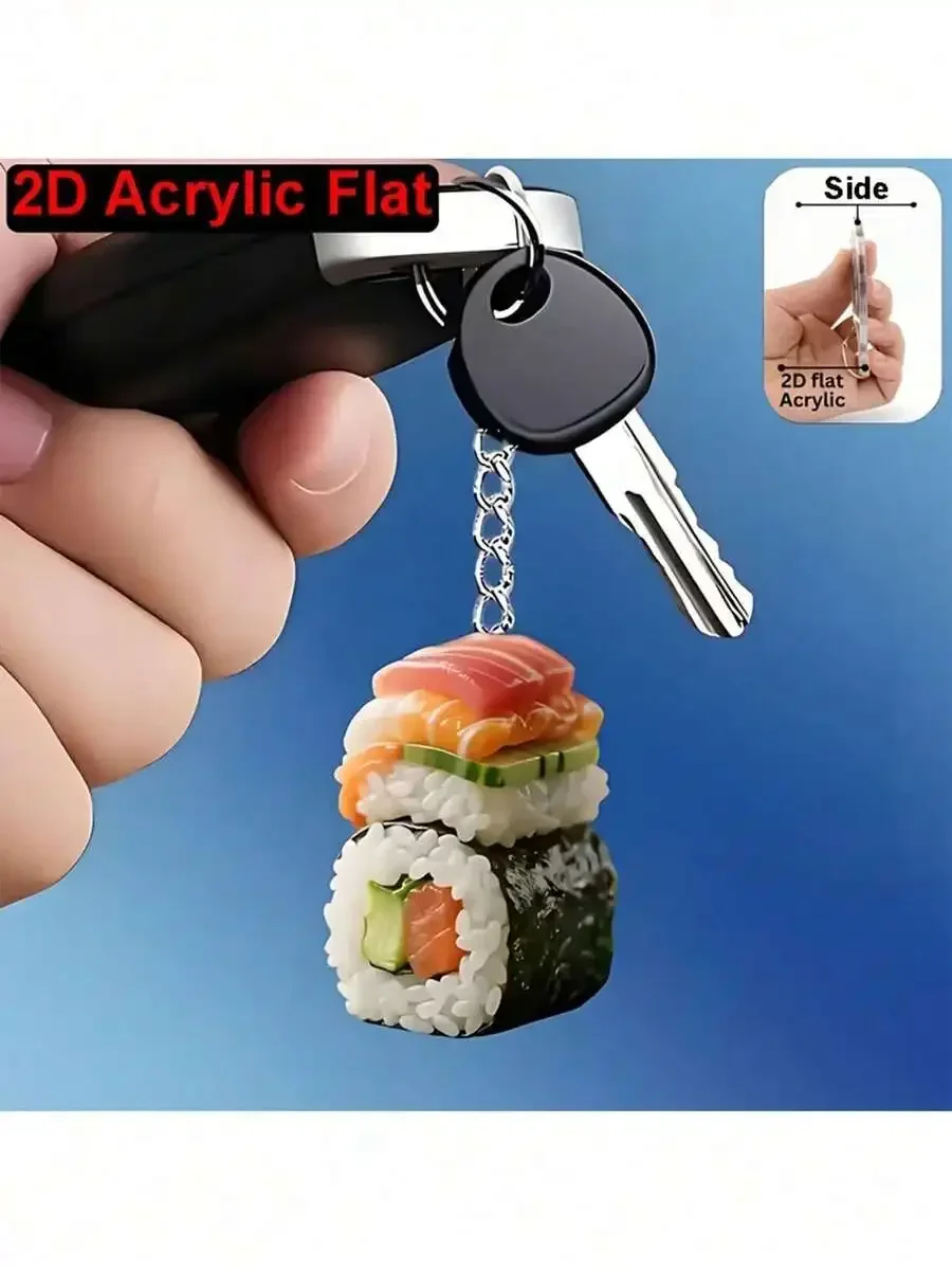 

2D Flat Acrylic Sushi Keychain For Bag Car Keys Decoration Fun Gift