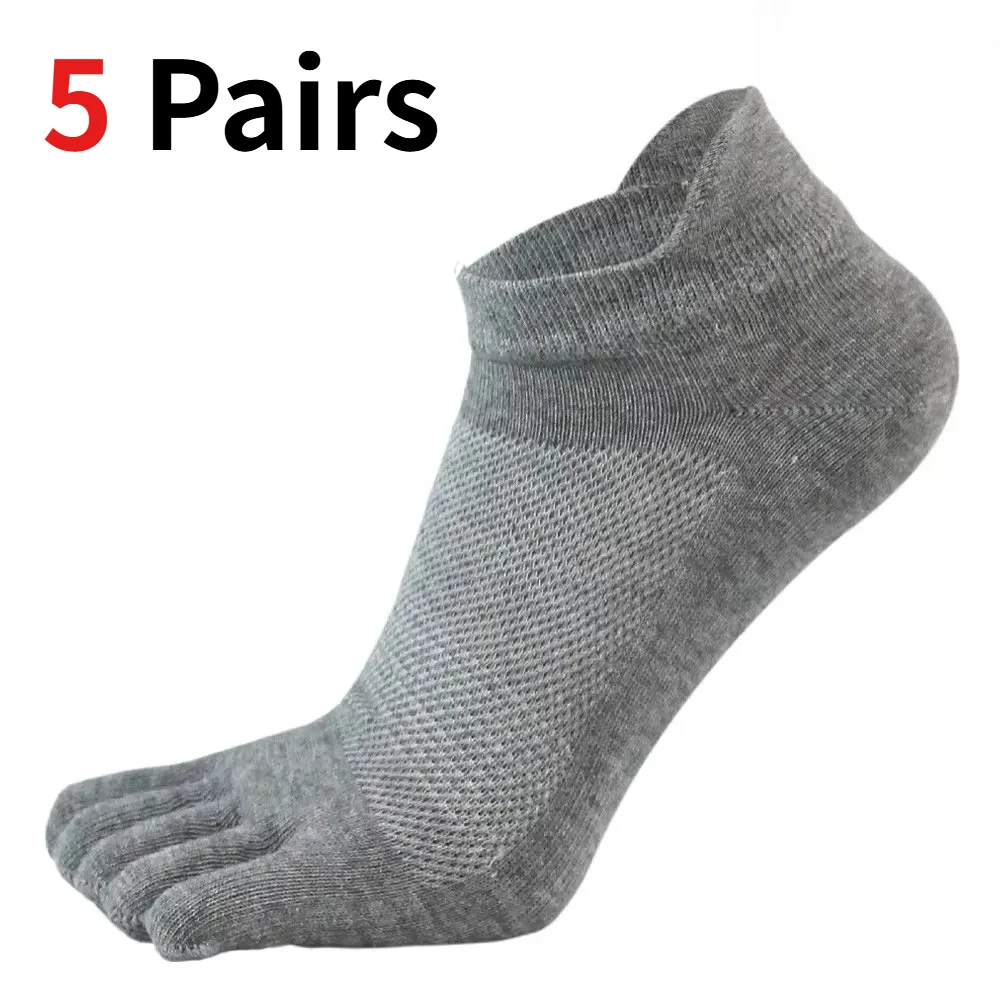 

1/5 Pairs Men's 5 Finger Toe Boat Socks Cotton Breathable Mesh Sweat Wicking Compression Casual Fitness Ankle Socks ﻿