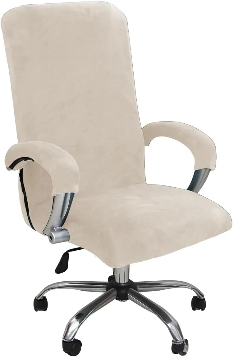 

Velvet Office Chair Cover With Arm Covers - Stretch Computer Desk Universal Swivel Gaming Covers (Medium, Beige)