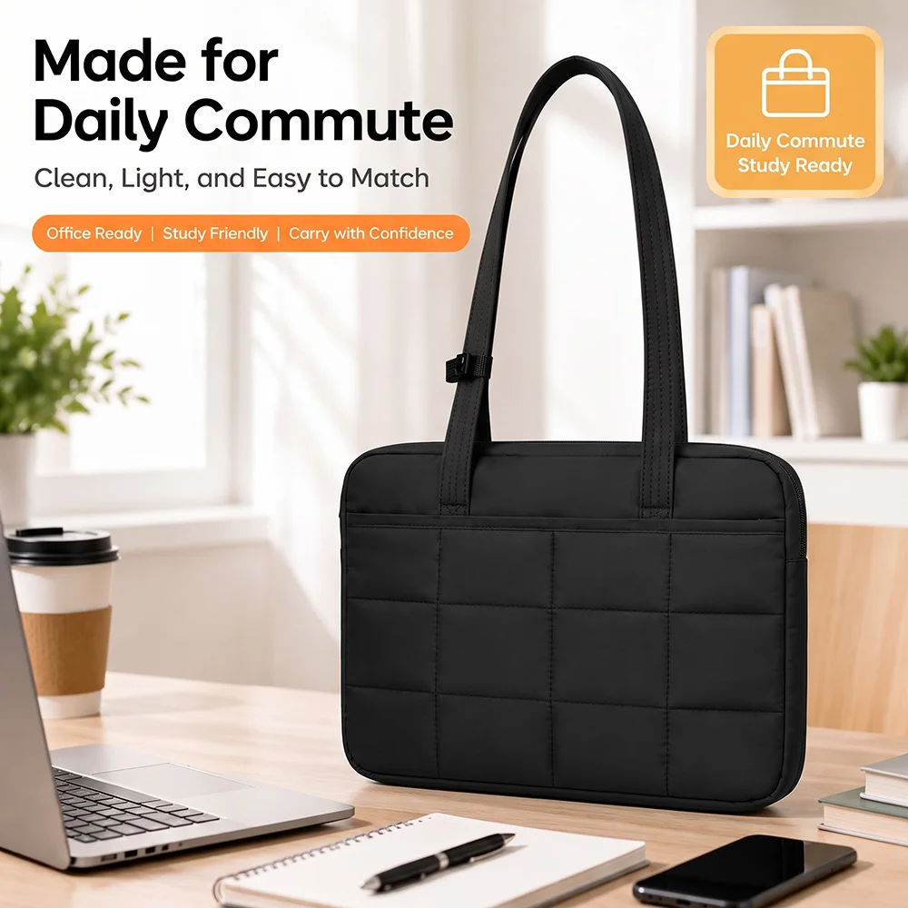 Minimalist Business Quilted Laptop Bag Double Zipper Reinforced Handle 15-15.6 Inch Commute Laptop Bag Two Colors Available New