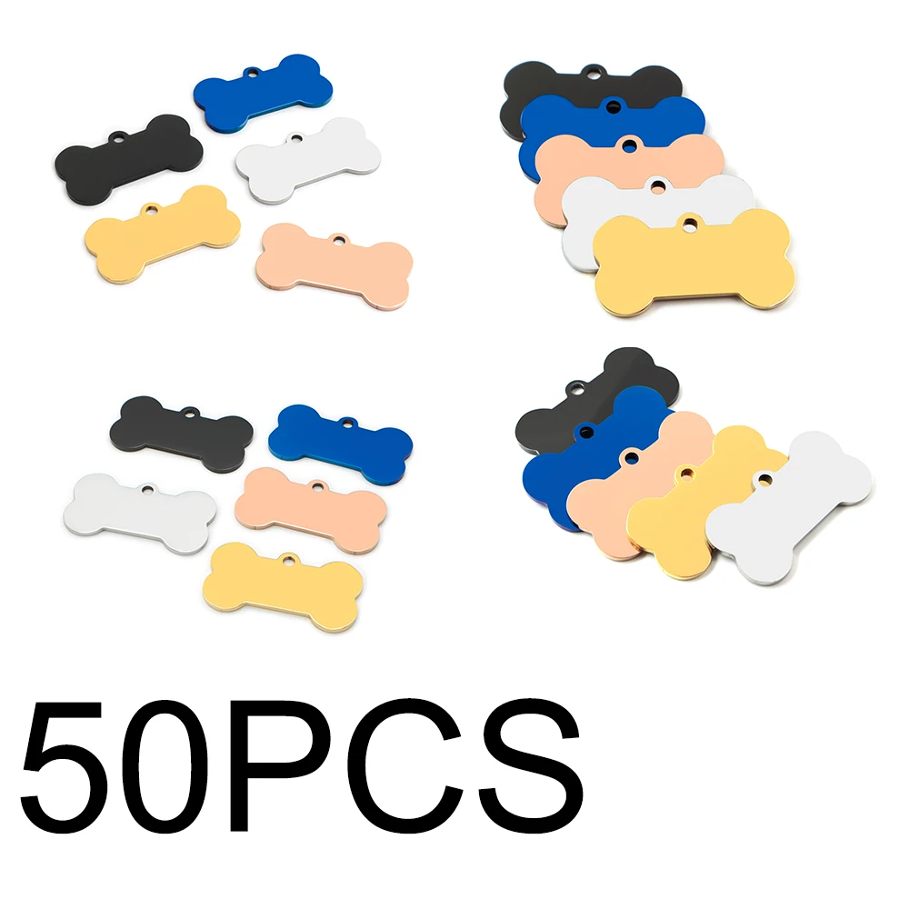 

Оптовая продажа, 50 шт., металлические брелки в форме кости для домашних животных, персонализированные выгравированные модные идентификационные бирки для кошек, аксессуары и украшения для ошейника для собак