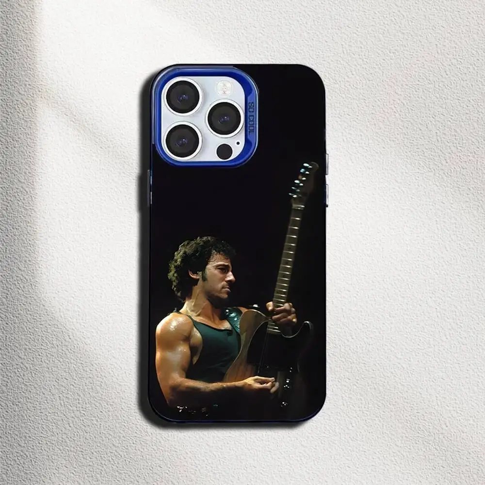 حافظة هاتف Rock Singer B-Bruce Springsteen لهاتف iPhone 16,15,14,13,12,11,Mini,Pro,SE,MAX غطاء سيليكون أزرق غير لامع