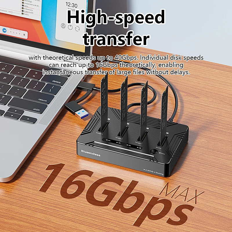 Imagem -03 - Estação Ssddocking Nvme com Clone Offline 40gbps m2 Nvmepciessd Gabinete Externo para Laptop Blueendless4baym.