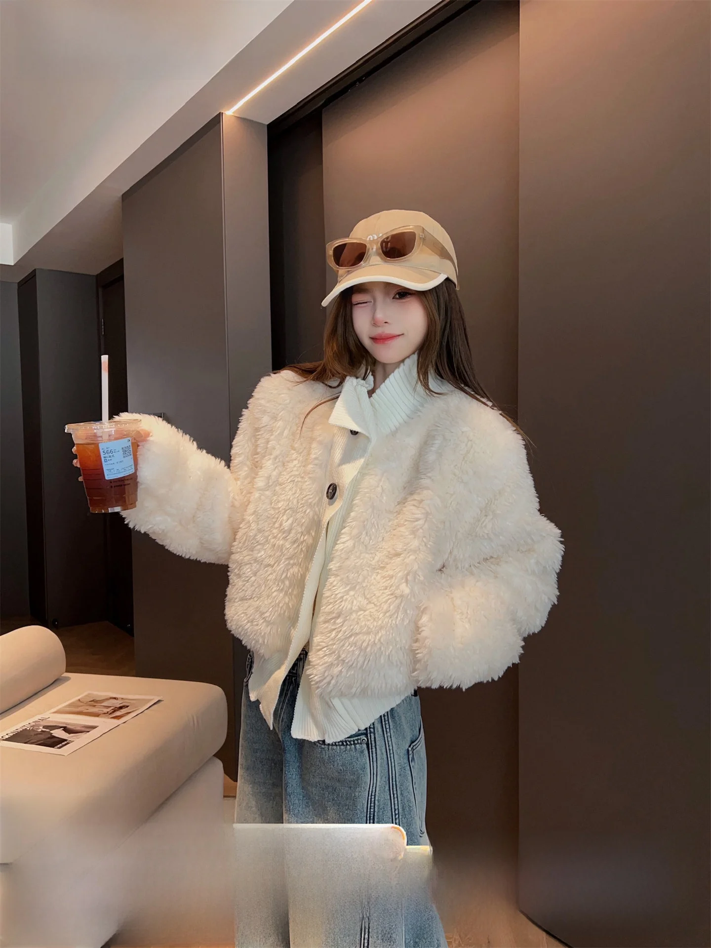 

Faionable Thi Plu Lamb Fur Jaet Women's ort Coat Autumn Winter Loose Fit Slimming Sli Coat Button Closure Long ...