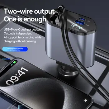 120W 四合一車用充電器,可伸縮車用點煙器轉接器,USB Type-C 快充線,適用於 iPhone、小米、華為、三星等手機 6 最佳銷售 可伸縮手機充電器 - №2