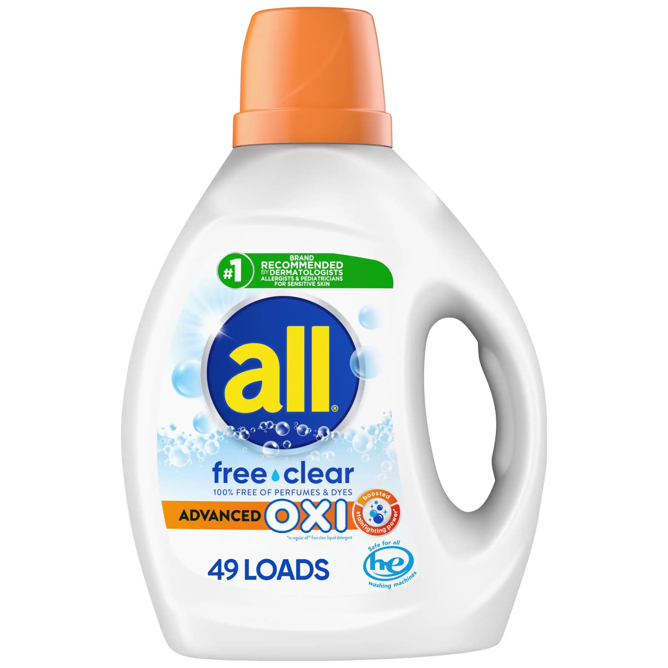 

Liquid Laundry Detergent with Advanced OXI Stain Removers and Whiteners Free Clear, 88 Ounce 49 Loads