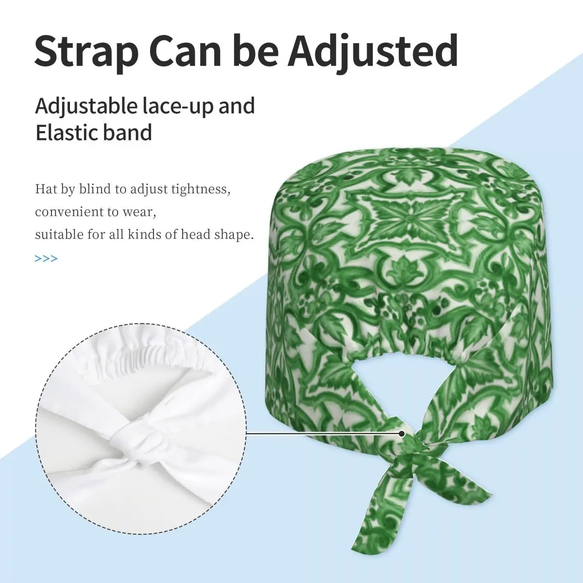 Groene sierlijke bloemen mediterrane Siciliaanse tegel scrub hoed arts werken chirurgische pet verstelbare verpleegkappen voor tandarts