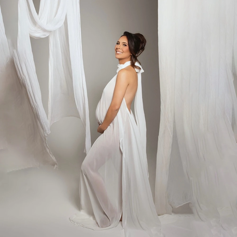 Elegant Maternity Dress for Photography Split High Neck Gown Pregnant Women Photoshoot Costume Pregnancy Studio Prop
