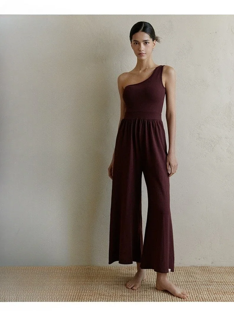 Sexy Women's Yoga Jumpsuit Quick-drying with Chest Pads High-waisted Slim Slim Bodysuit Fitness Exercise Loose Wide-leg Jumpsuit