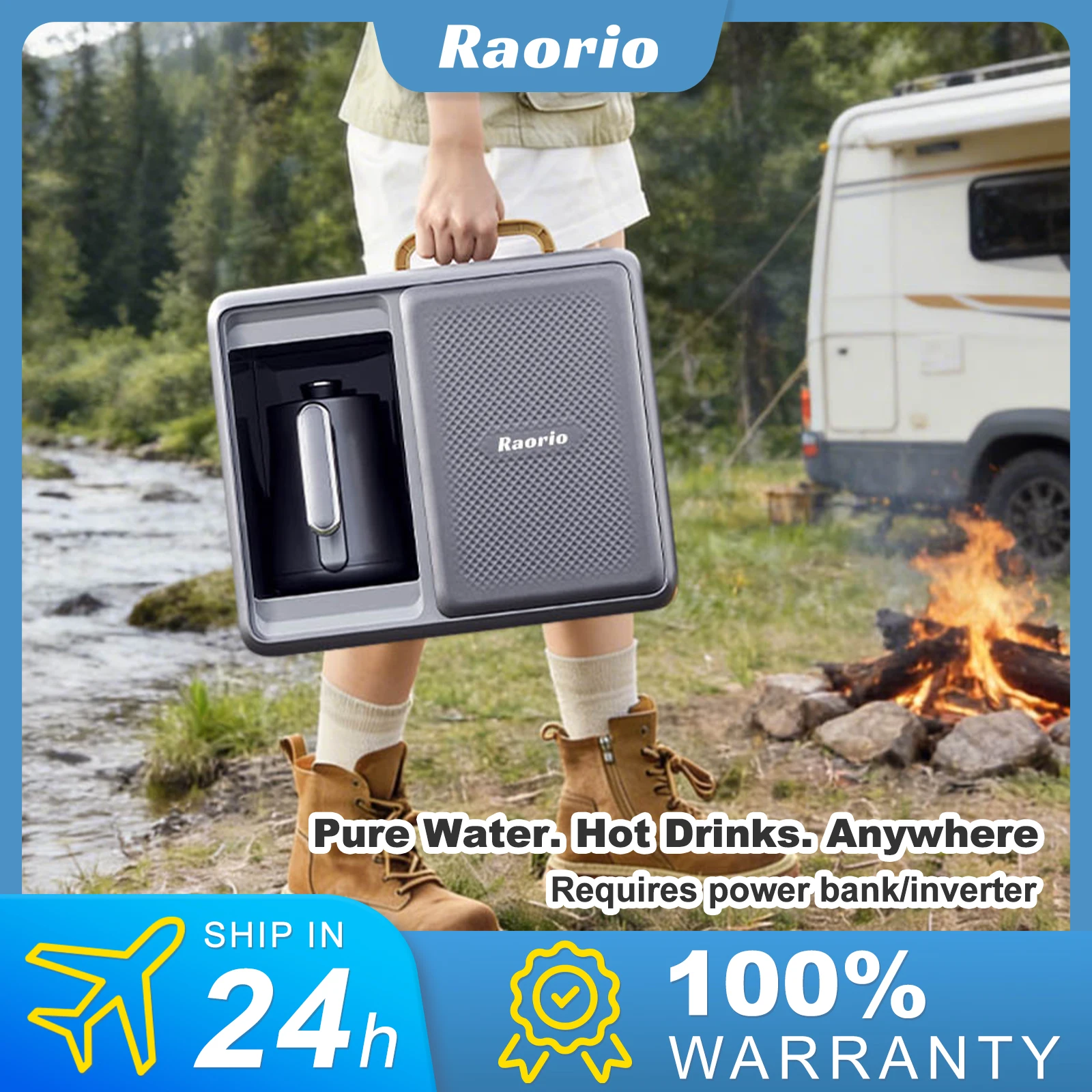 

Raorio Portable Outdoor Camping Water Drinking Machine Intelligent Reverse Osmosis System Heating Water 5 Stage UV Purification