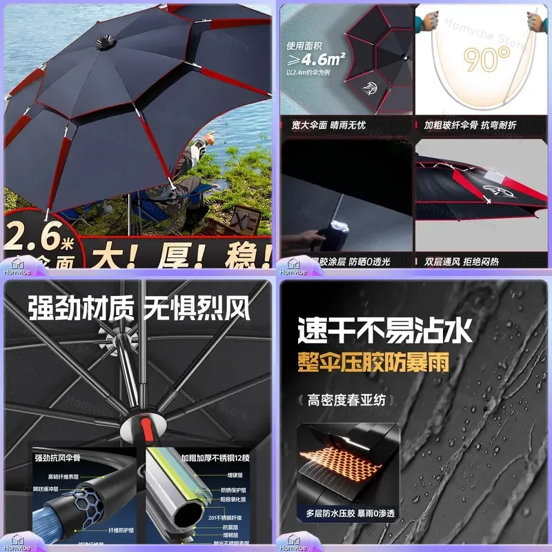 2025 New Large Fishing Umbrella Outdoor Windproof Universal Parasol Thickened Sun Shade Heavy Duty Garden Patio Beach Tent