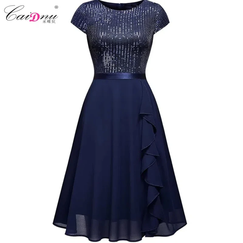 Sparkling Short Sleeved Patchwork Chiffon Large Swing Skirt Slim Fit Sexy Bridesmaid Dress Dress Dress Dress