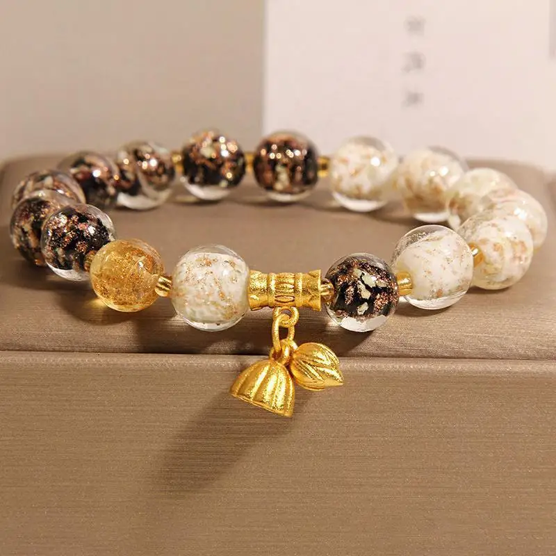 

New Chinese Style Black And White Luminous Gold Sand Glass For Women Light Luxury Niche Exquisite Two Lives Love Pendant