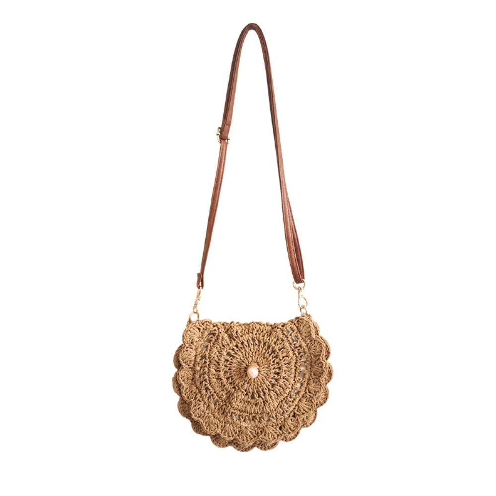 

Flower Edge Cotton Thread Woven Bag Hollowed Out Retro Straw Crossbody Pouch Lightweight Large Capacity Ethnic Style Woven Bag