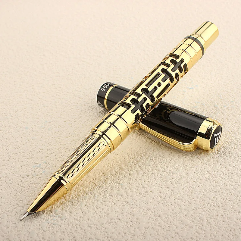 Luxury Quality New Hollow Out Metal Black Red Fountain Pen Financial Office Student Supplies School Stationery Ink Pens