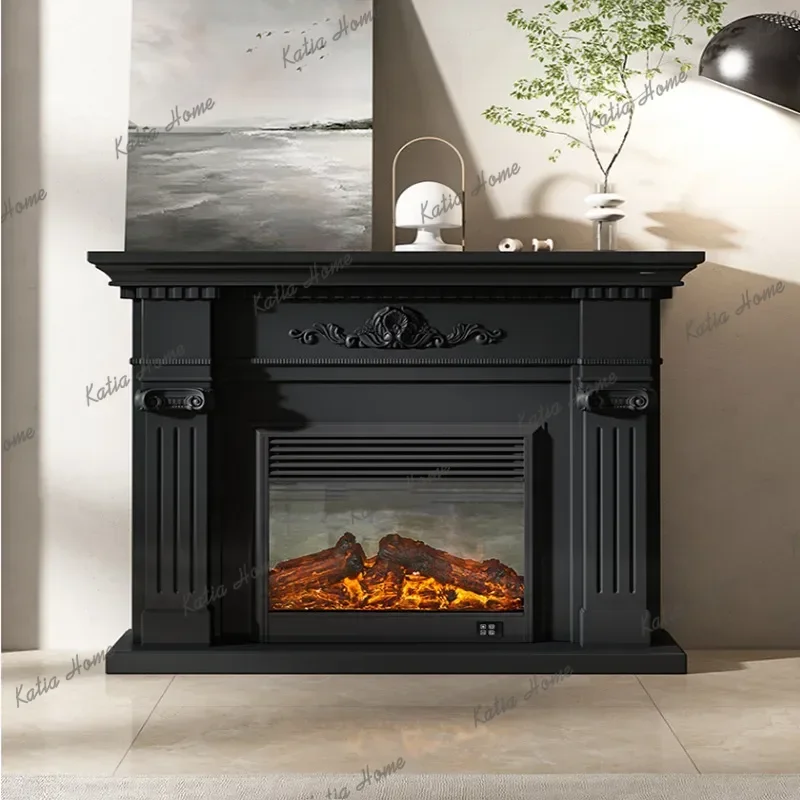 LD Decorative Wall-mounted Living Room Cabinets Decorative Simulation Fire Electronic Fireplace American Black Furniture