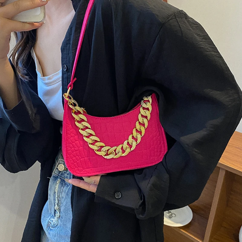 Luxury Handbags Summer Metal Chain Shoulder Bag Women Office Party Handbag Elegant Ladies All-match Fashion Underarm Bags