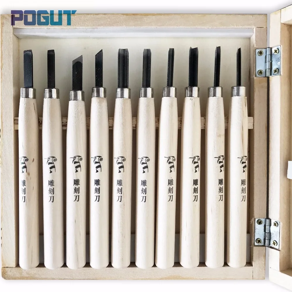 Free Shipping, 10Pcs Woodpecker Dry Handle Wood Carving Tools Set Detail Chisels