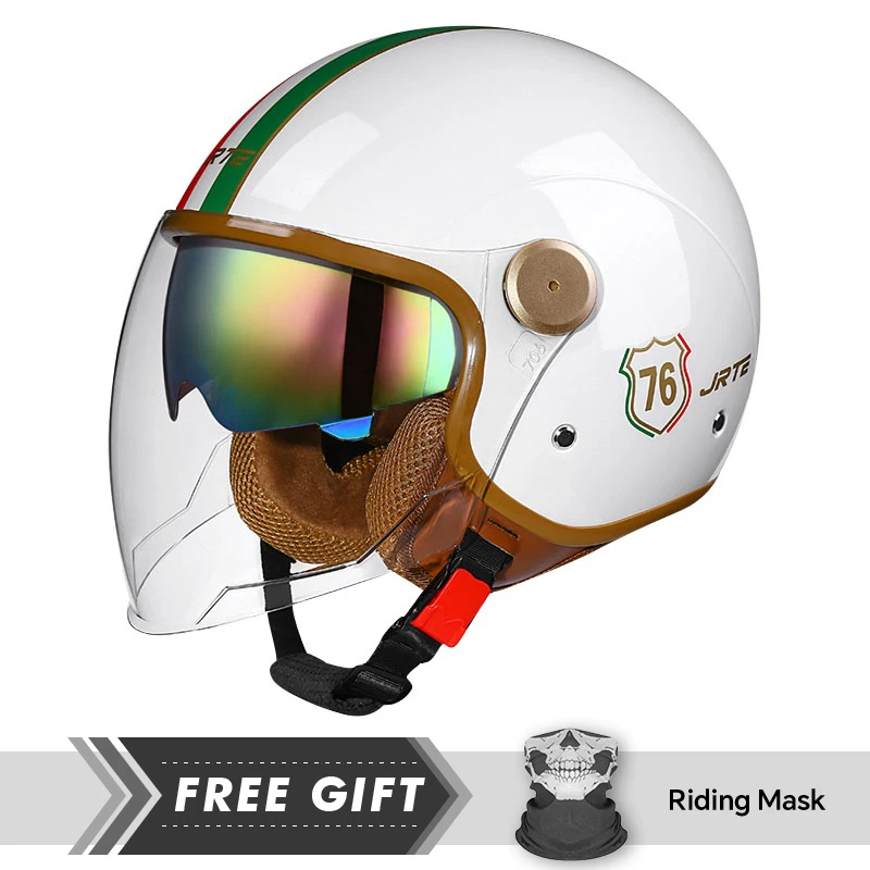 

Bright WhiteOpen Face Motorcycle Helmets Men Women Daul Lens Jet Helmet Double Visor 3/4 Open Half Helm DOT Cascos Para Motos
