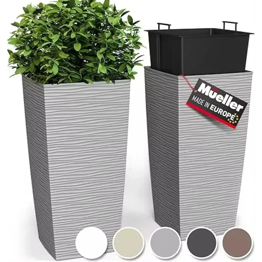 Heavy Duty Tall Planter, Indoor/Outdoor Grande Plant, Tree, Flower Pot, 2-Piece Set, Modern Design