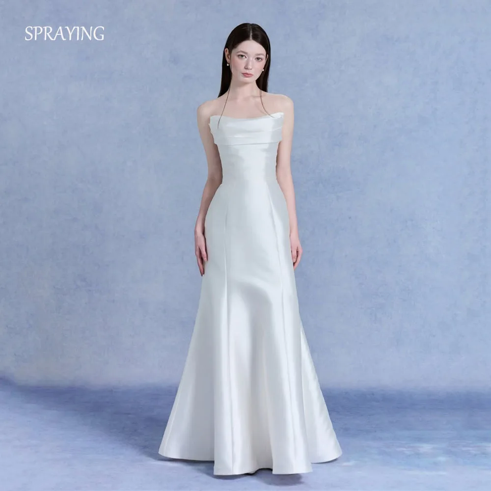 SPRAYING Elegant Mermaid Ivory Satin Wedding Dress Korea Photo Shoot Strapless Long Bridal Gown Corset Customized 웨딩드레스