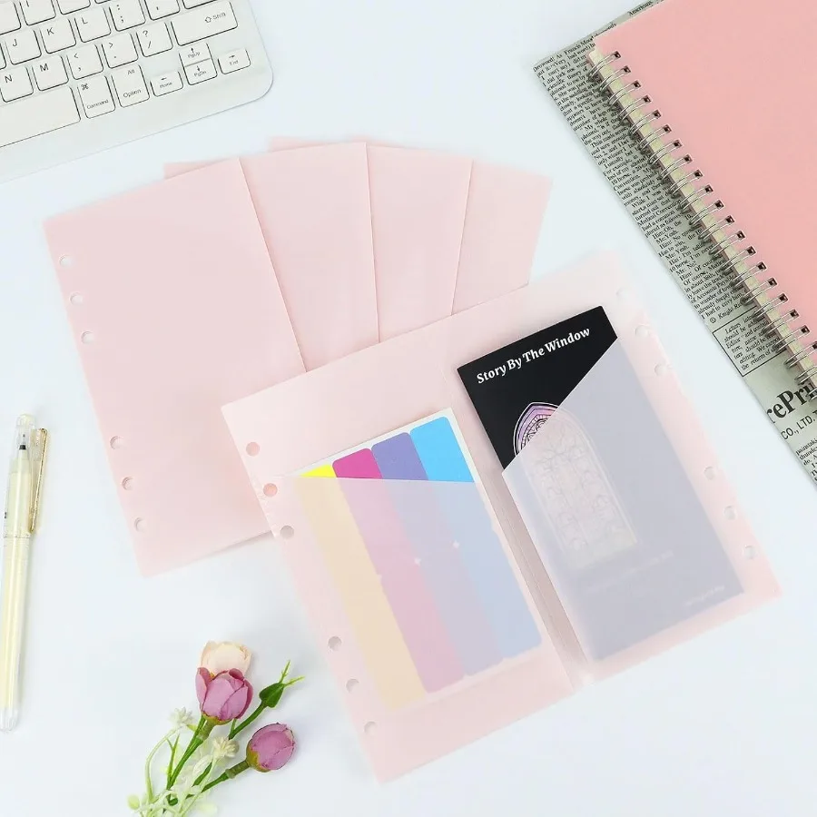 10 قطعة A6 الموثق المغلفات النقدية 6 ثقوب فتح جيوب الموثق A6 إدراج مع 2 جيوب لوضع الميزانية المال الموثق إدراج الوصول #5