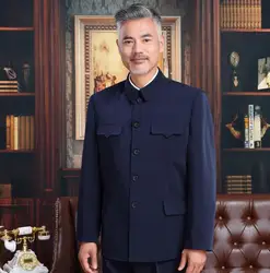 Zhongshan Jacket National Elderly Clothes Chinese Coat Men Spring Vintage Black