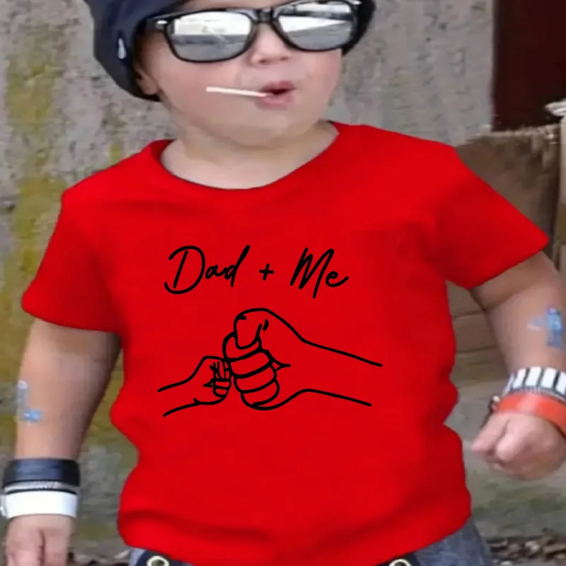 

Лидер продаж, летняя футболка с буквенным принтом «Dad + Me», модальная полиэфирная ткань с круглым вырезом и короткими рукавами, одежда для девочек, одежда для мальчиков