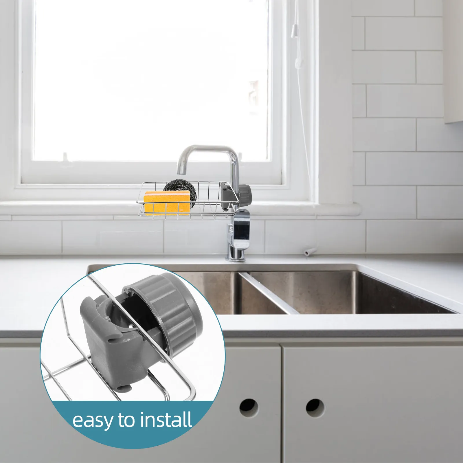 Kitchen Sink Storage Rack Stainless Steel Sponge Holder Dishcloth Towel Drain Rack Multi-Functional Kitchen Supply Organizer