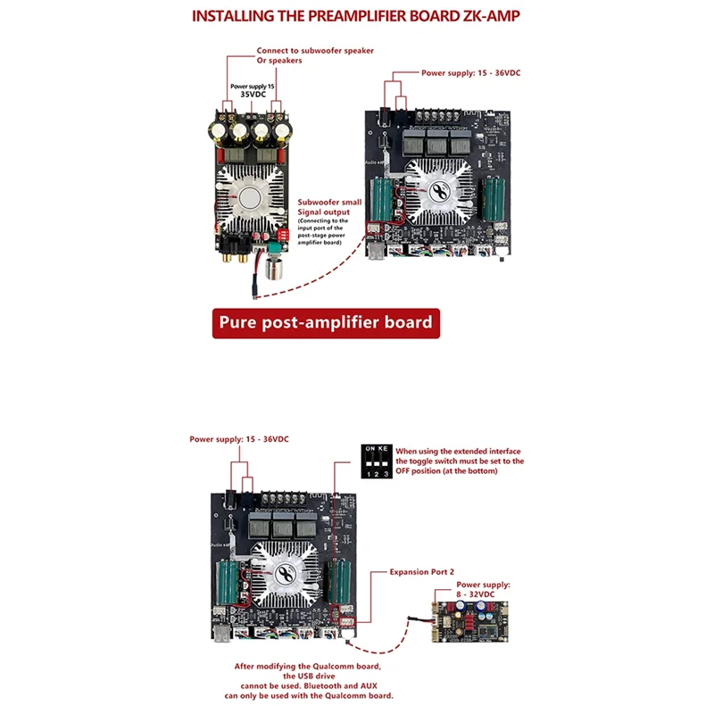 

AAAEL-ZK-HT21 Цифровой усилитель мощности 160 Втx2 + 220 Вт Bluetooth 2,1-канальный модуль TDA7498E Усилитель мощности звука с управлением через приложение