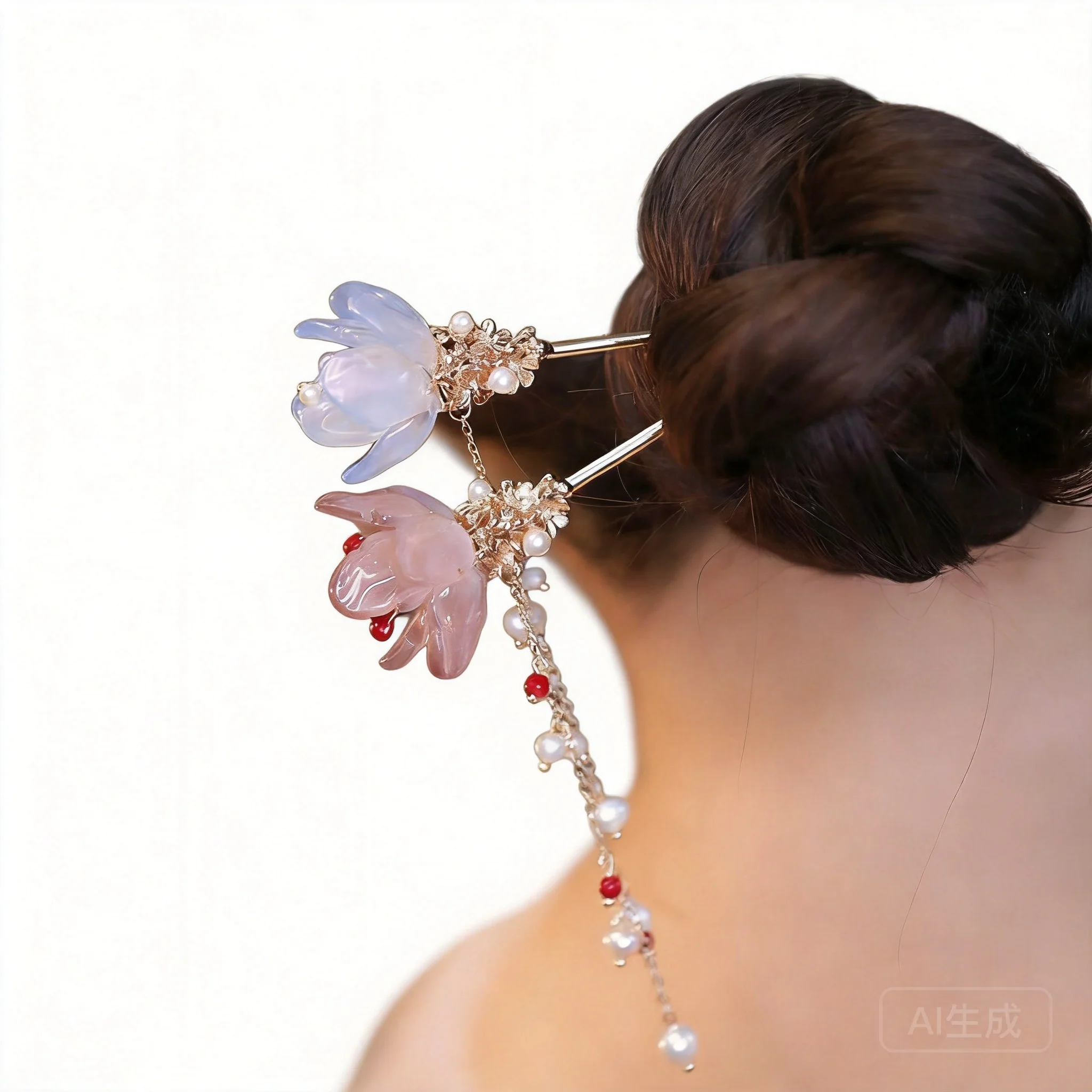 Chinese Style Lucky Glaze Flower Tassel Hairpin Pink Blue Option Traditional Hanfu Cheongsam Hair Accessories For Women Hair Upd